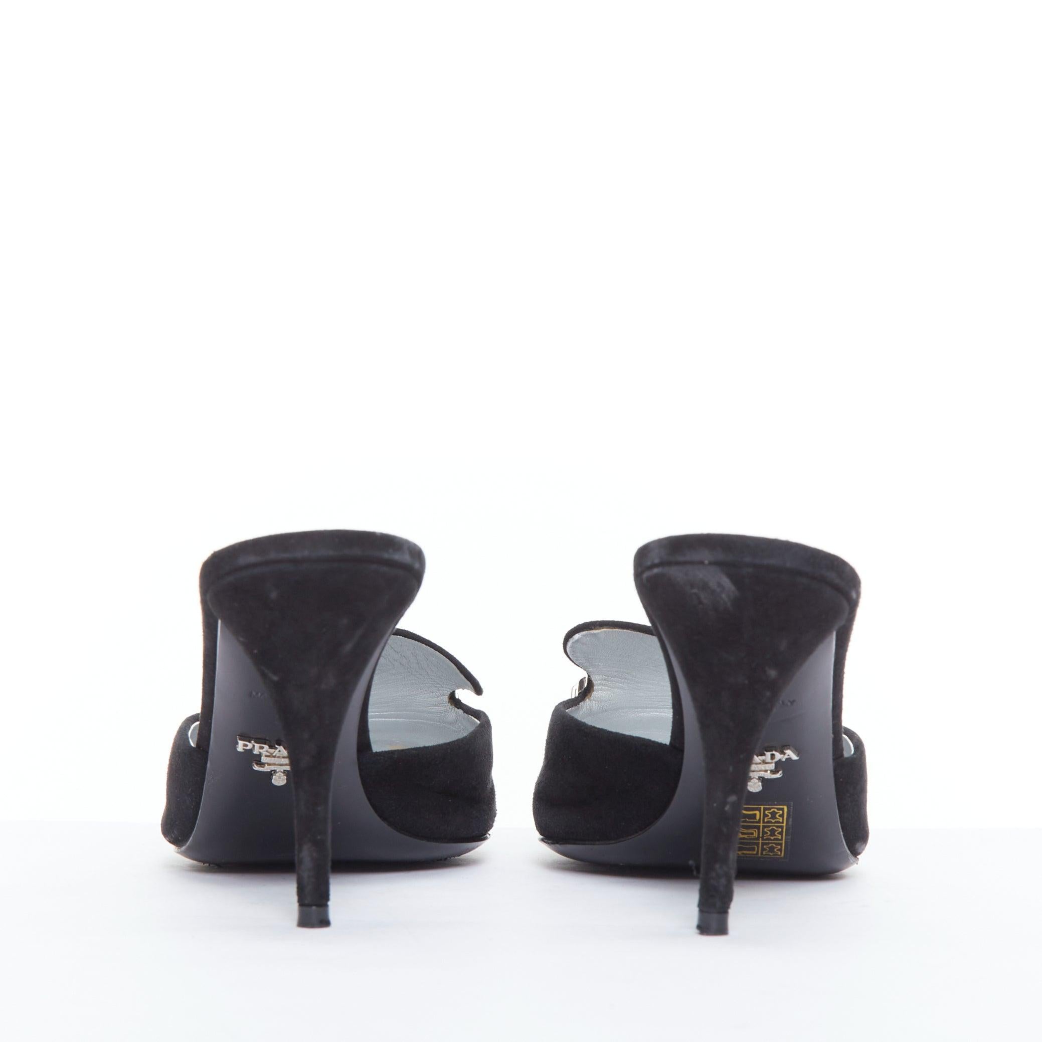PRADA mules en cuir velouté avec boucle rectangulaire en cristal noir EU39 Pour femmes en vente