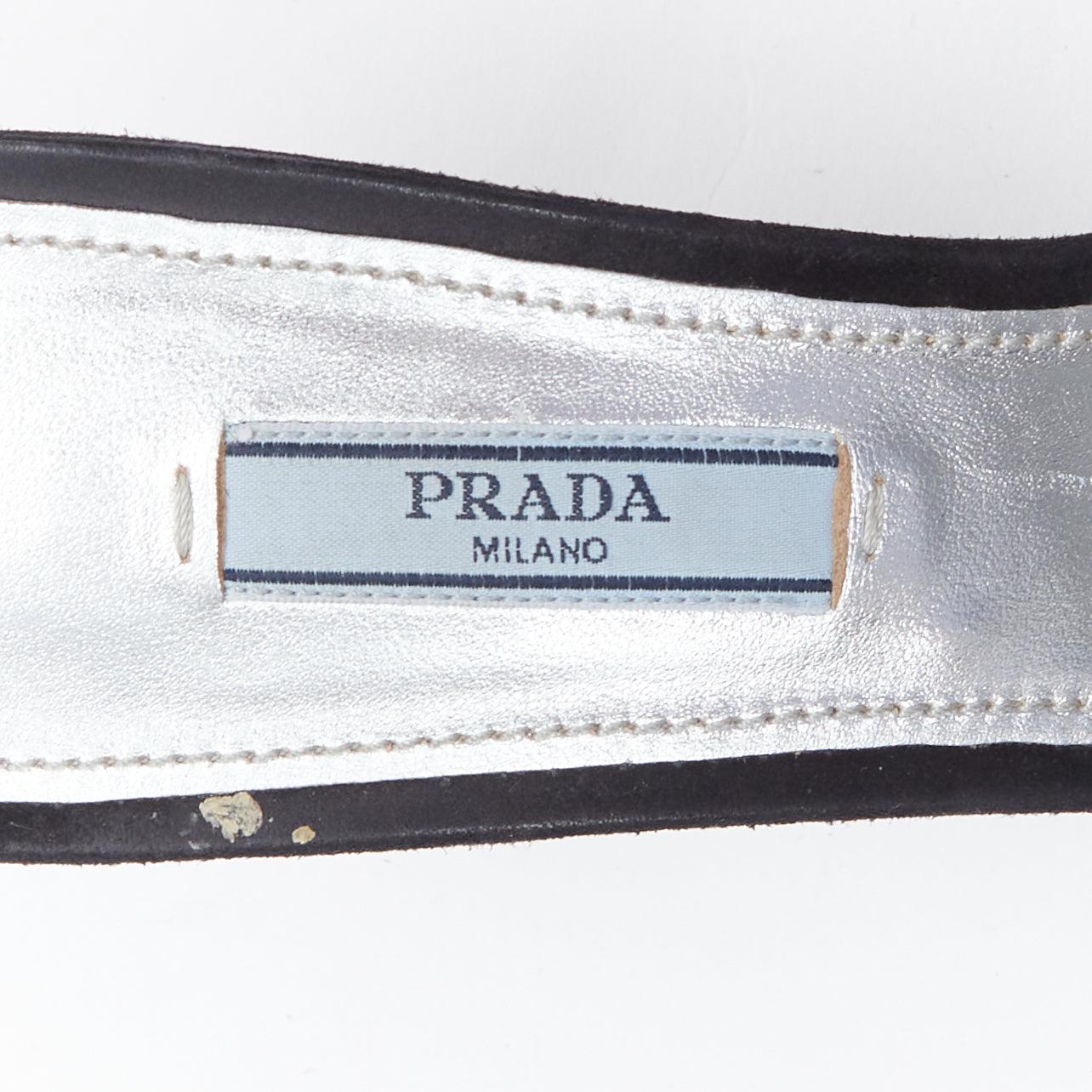 PRADA mules en cuir velouté avec boucle rectangulaire en cristal noir EU39 en vente 4