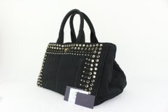 Prada Black Crystal Stud Canapa Tote Bag 99pr76