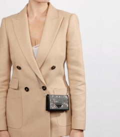 Prada Black Crystalised Satin Cardholder With Shoulder Strap
