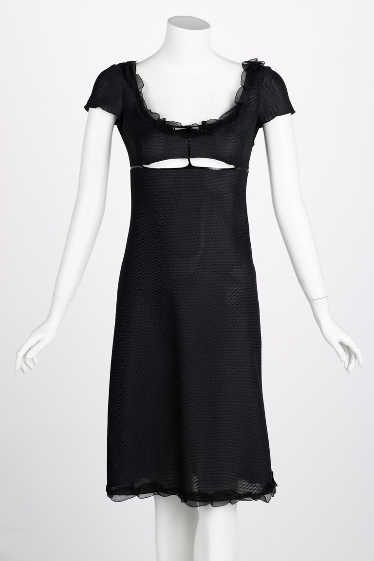 Prada Black Cutout Patent Trim Dress, 1990s For Sale 6