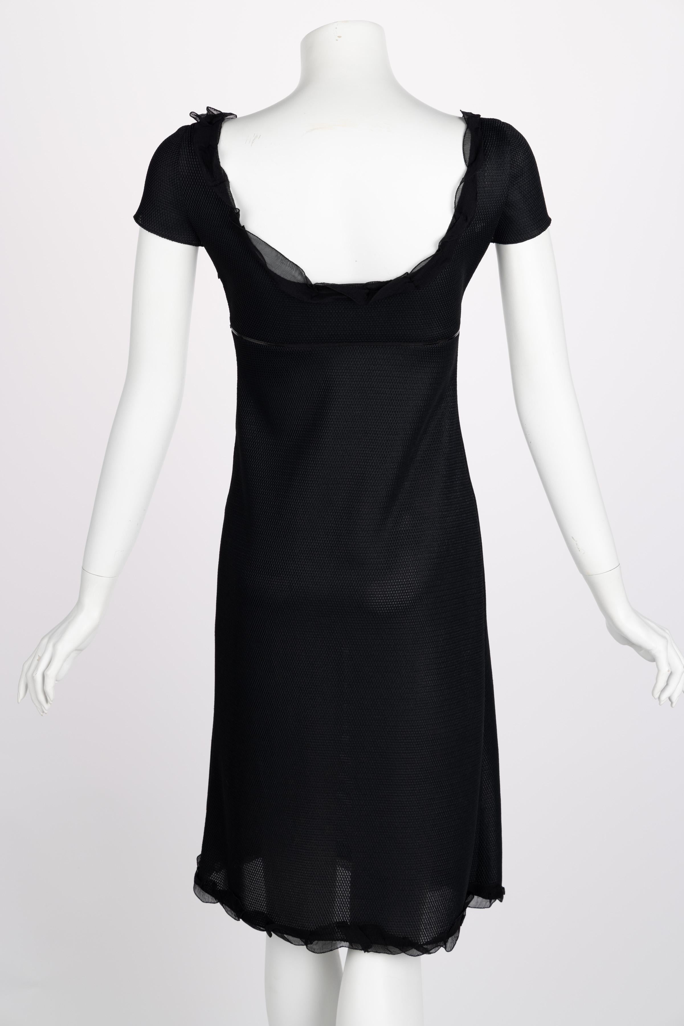 Prada Black Cutout Patent Trim Dress, 1990s In Excellent Condition For Sale In Boca Raton, FL