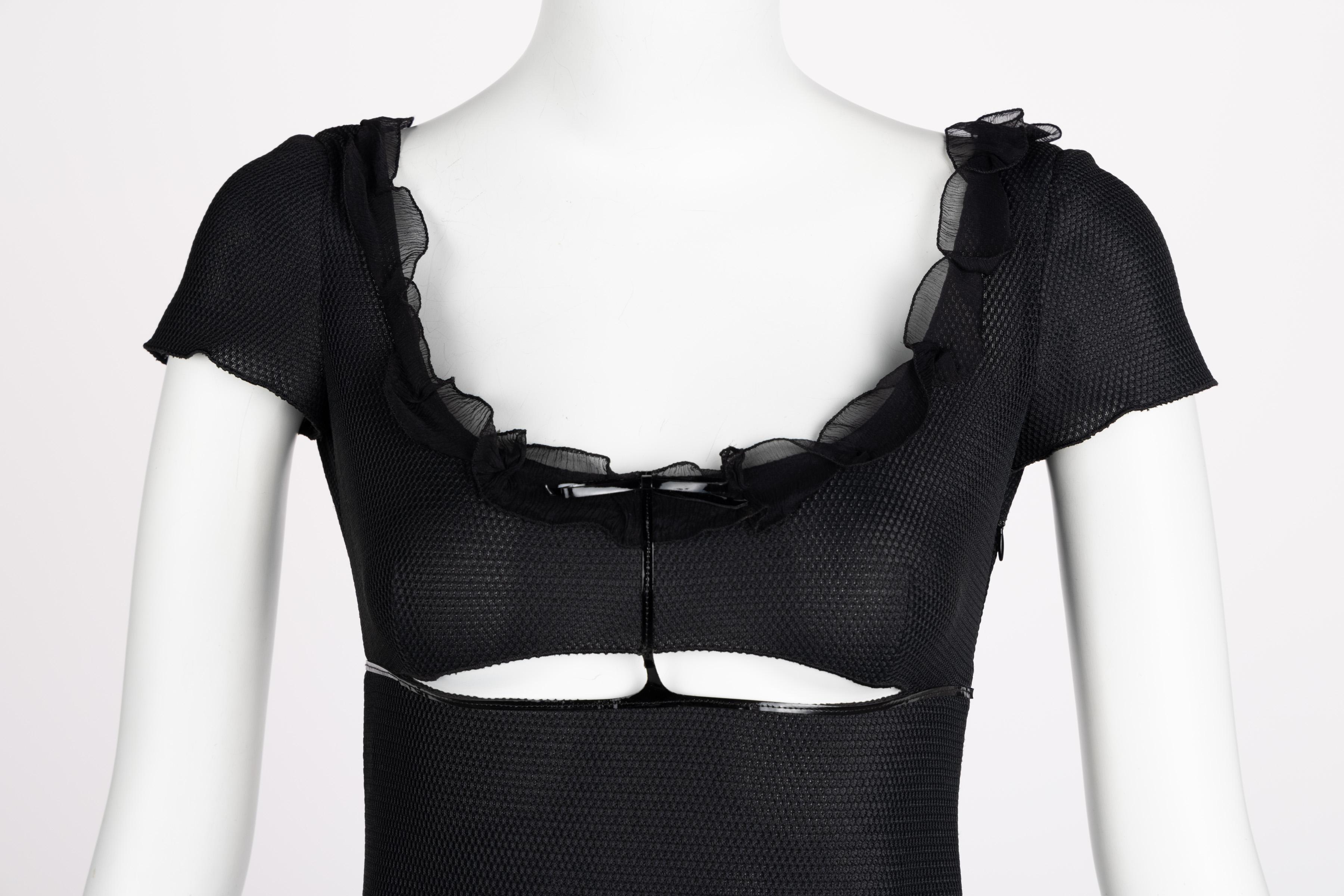 Women's Prada Black Cutout Patent Trim Dress, 1990s For Sale