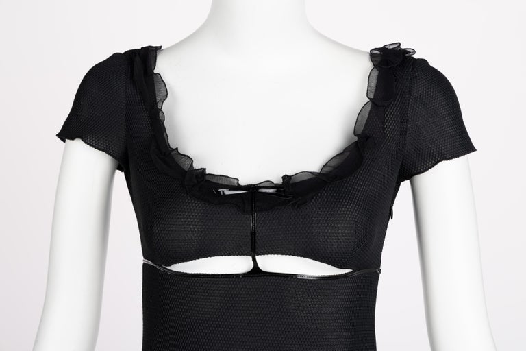 Prada Black Cutout Patent Trim Dress, 1990s For Sale 3