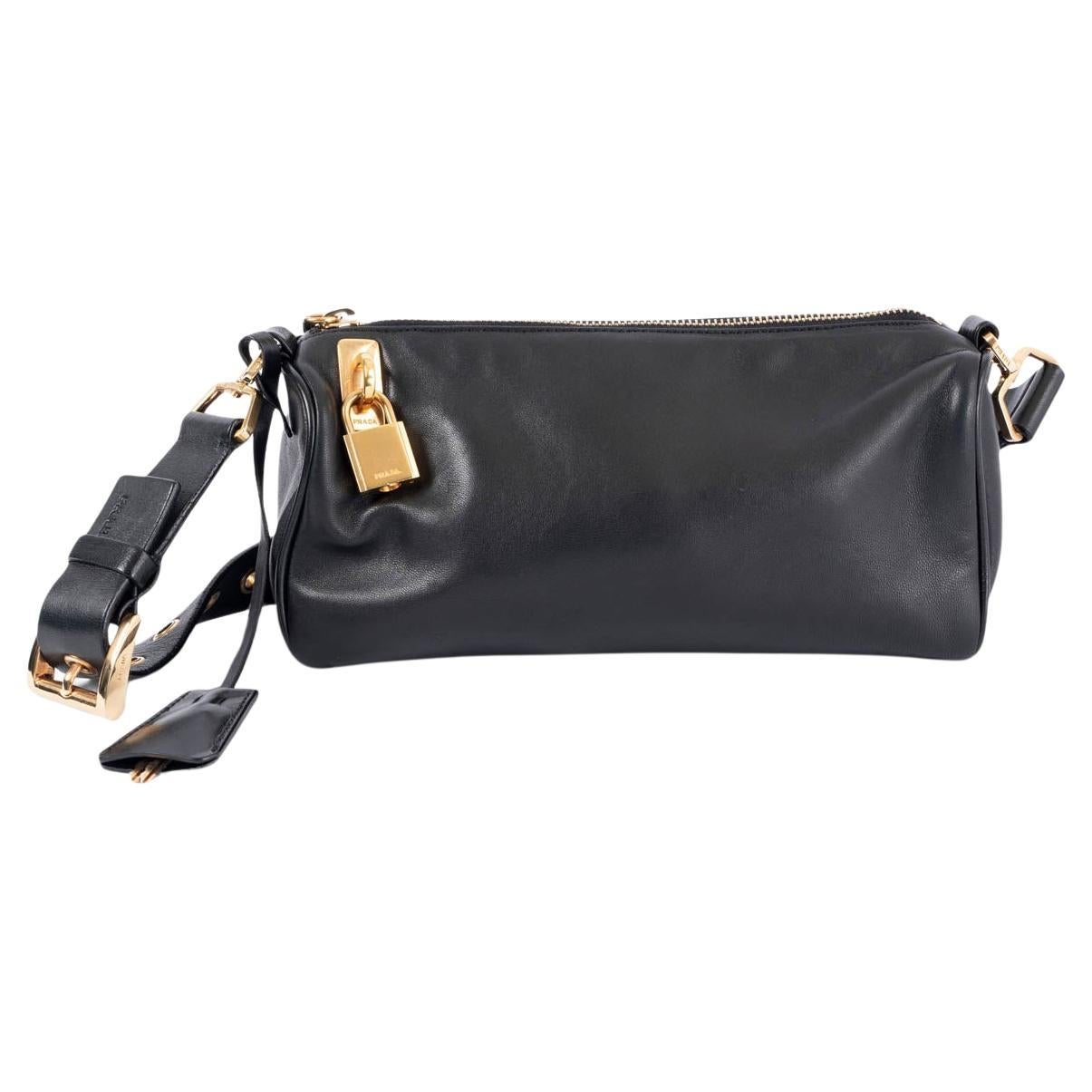 PRADA black Daino Box leather BOXY Shoulder Bag BR0094 For Sale