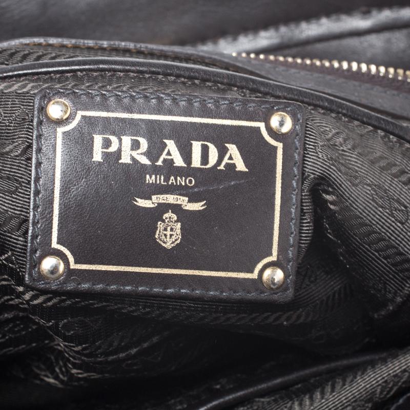 Prada Black/Dark Brown Nylon and Leather Tote 4