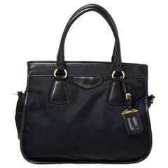 Prada Black/Dark Brown Nylon and Leather Tote