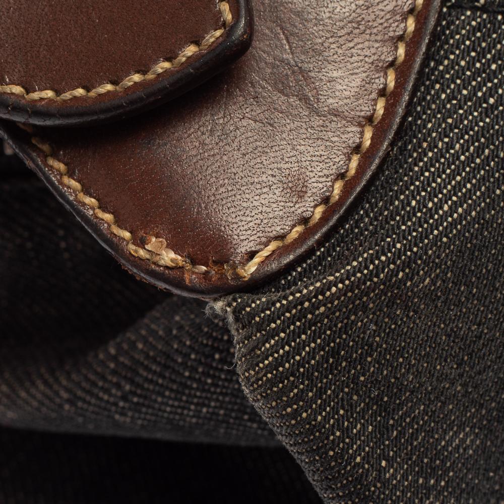 Prada Black Denim and Leather Zip Hobo In Good Condition In Dubai, Al Qouz 2