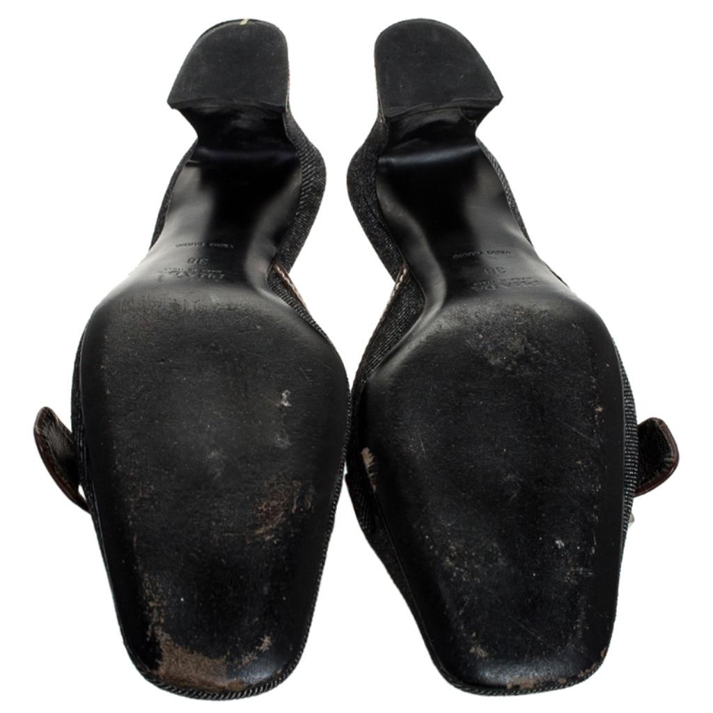 Prada Black Denim Buckle Mule Sandals Size 38 1