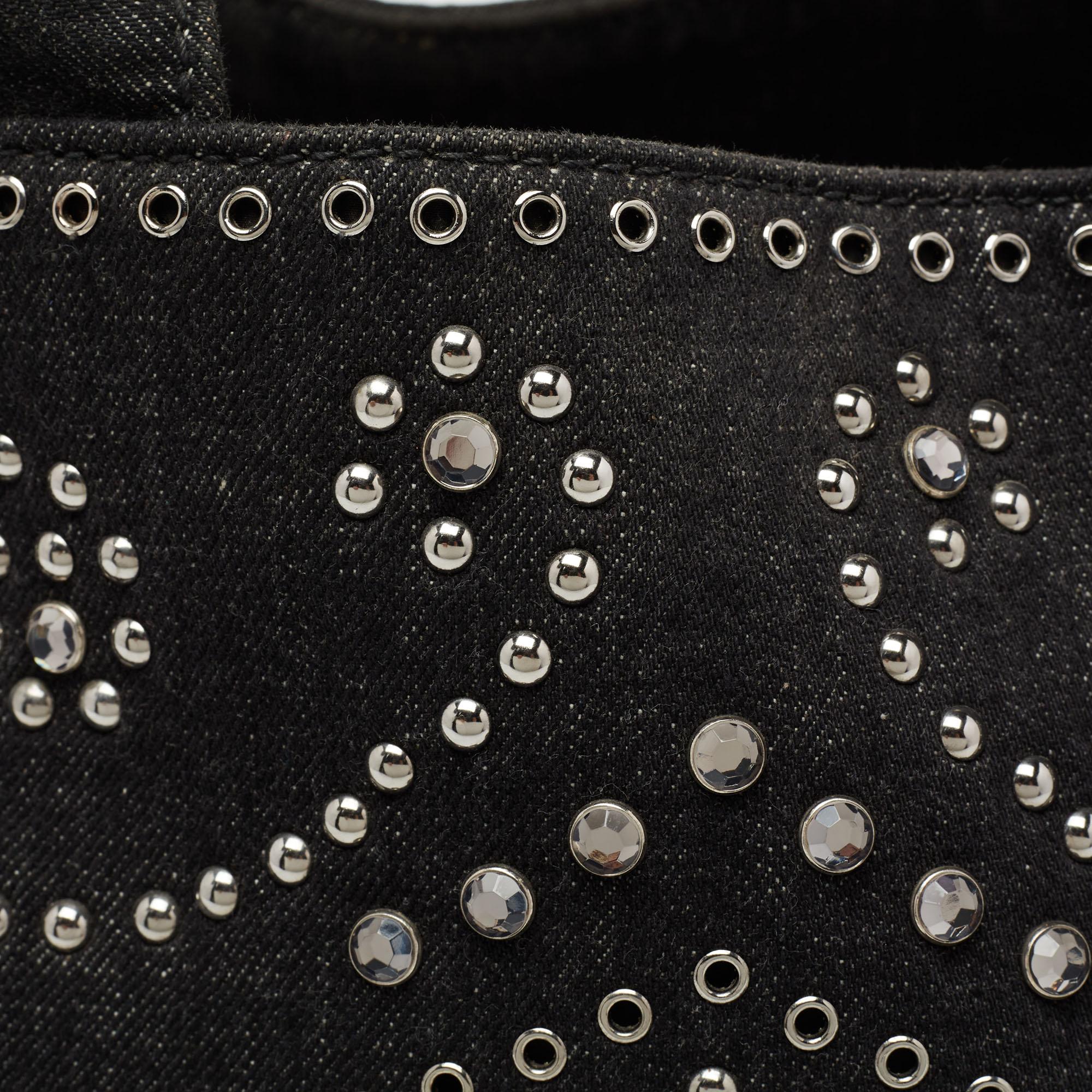 Prada Black Denim Crystal Studded Tote 3