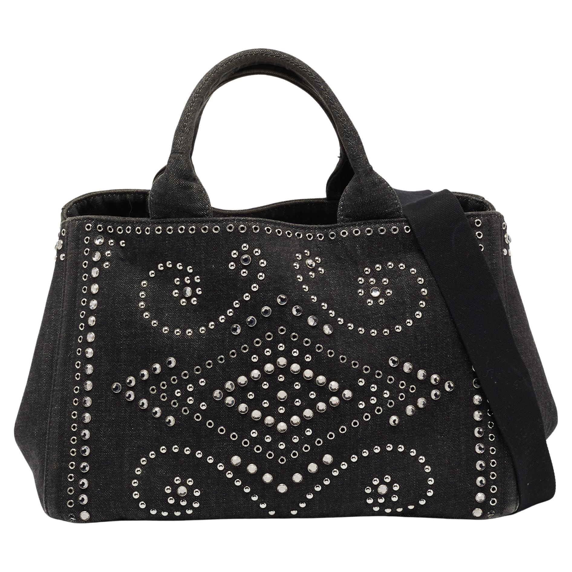 Prada Black Denim Crystal Studded Tote