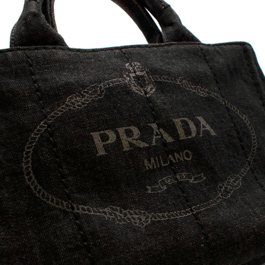 Prada Black Denim Vintage Inspired Gardener's Tote For Sale 3