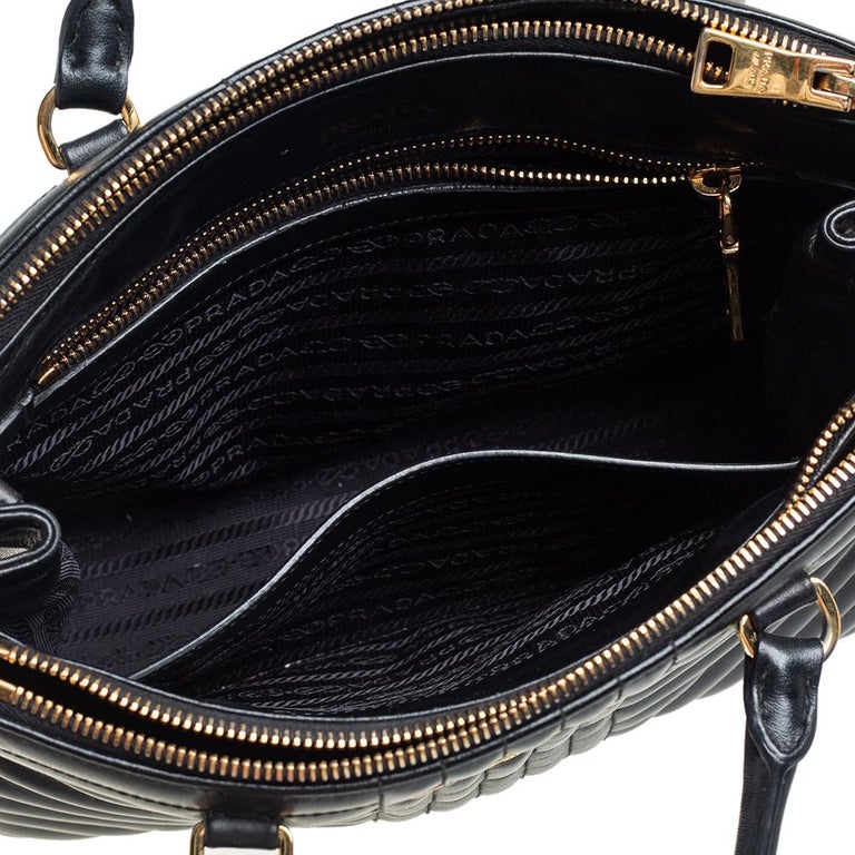 Prada Black Diagramme Quilt Leather Double Zip Tote at 1stDibs