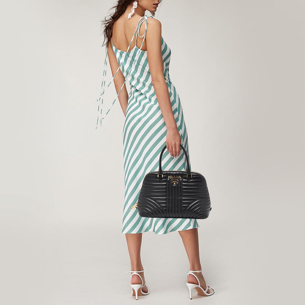 Prada Black Diagramme Quilted Leather Promenade Satchel In Good Condition In Dubai, Al Qouz 2