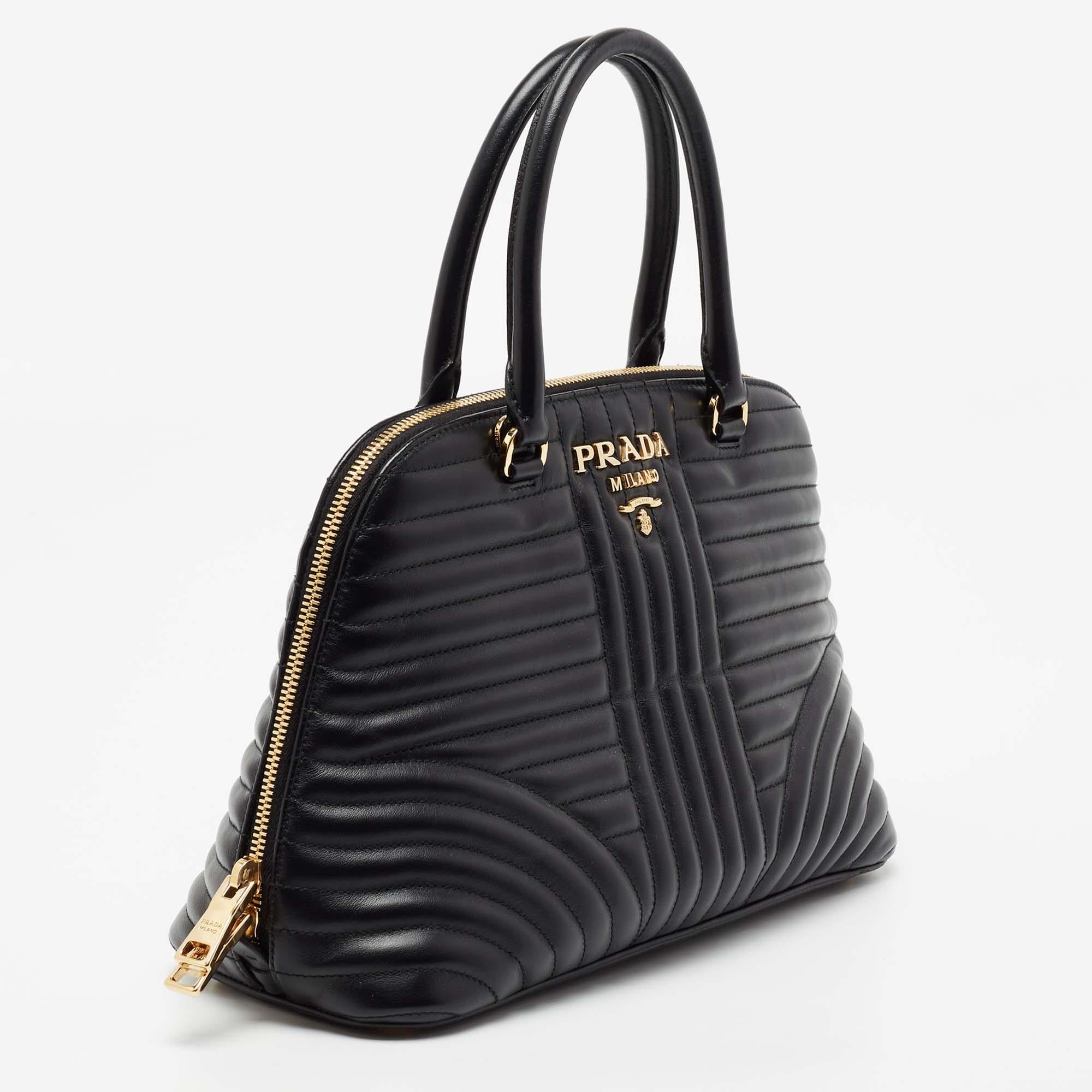 Women's Prada Black Diagramme Quilted Leather Promenade Satchel