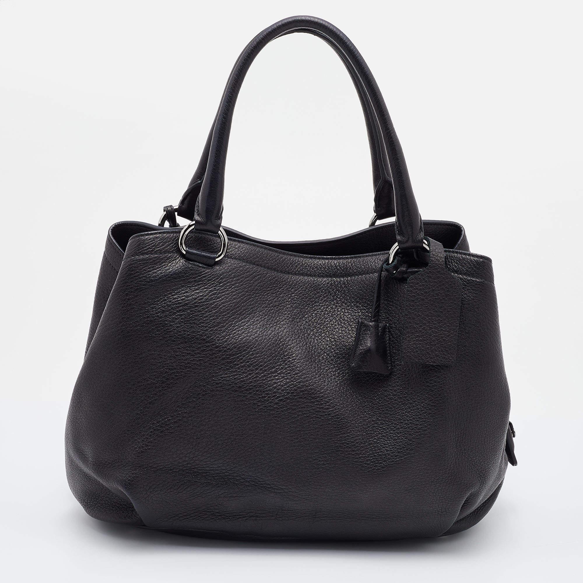 Prada Black Diano Leather Top Zip Bag For Sale at 1stDibs