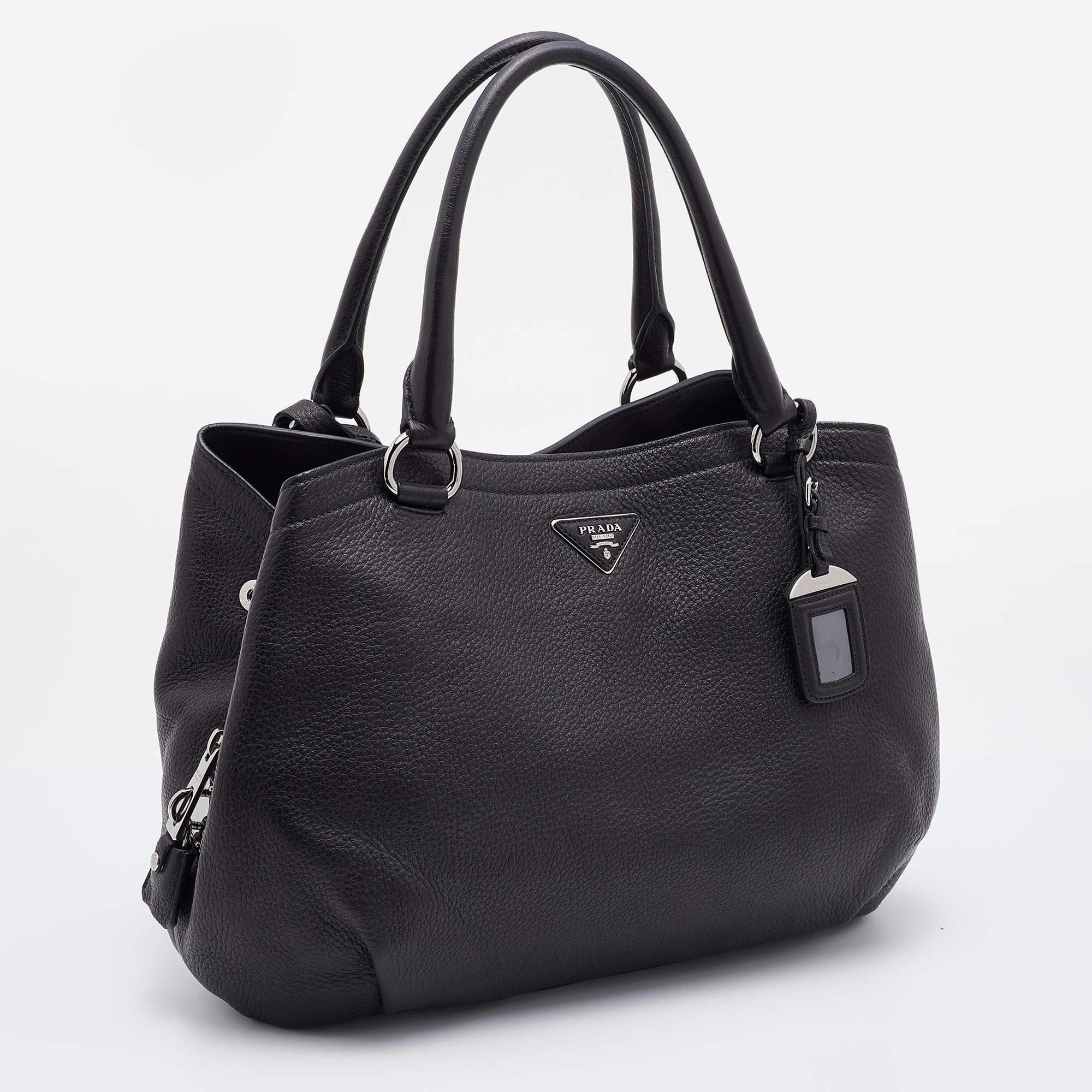 Prada Black Diano Leather Top Zip Bag For Sale at 1stDibs