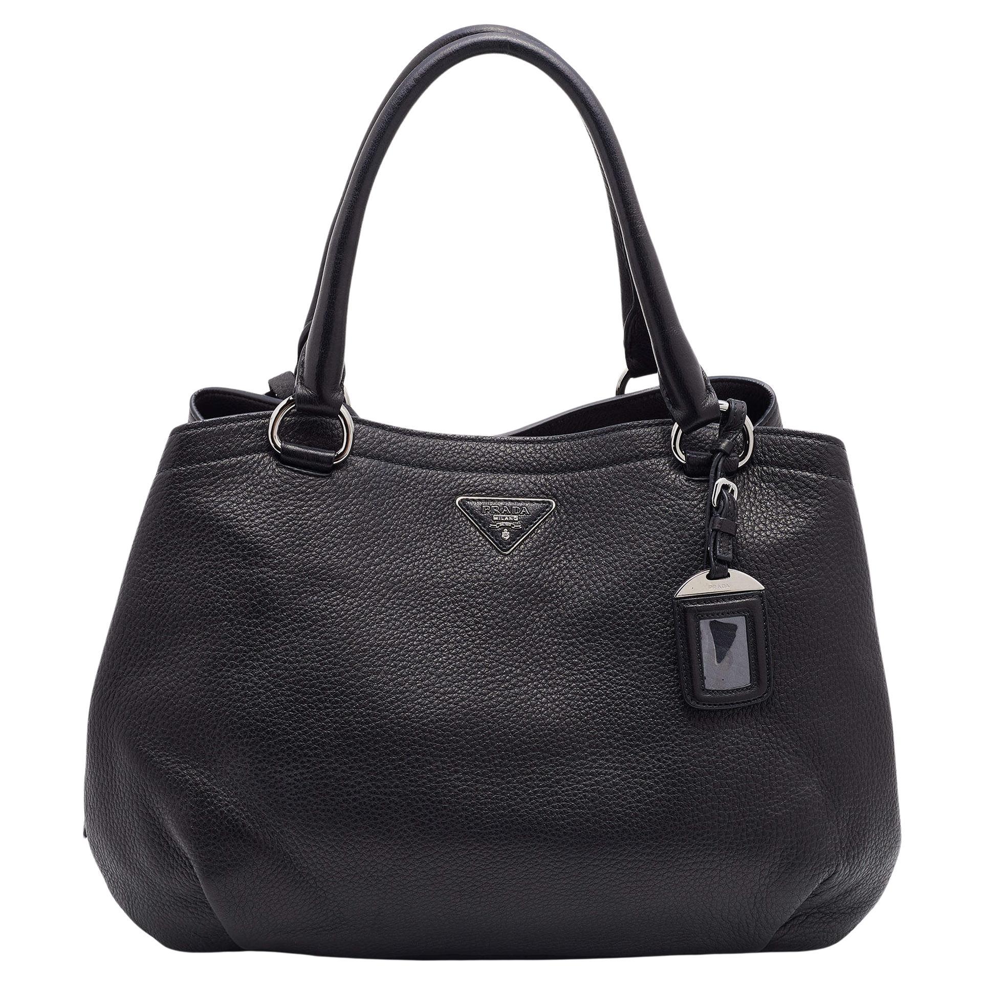 Prada Black Diano Leather Top Zip Bag For Sale at 1stDibs