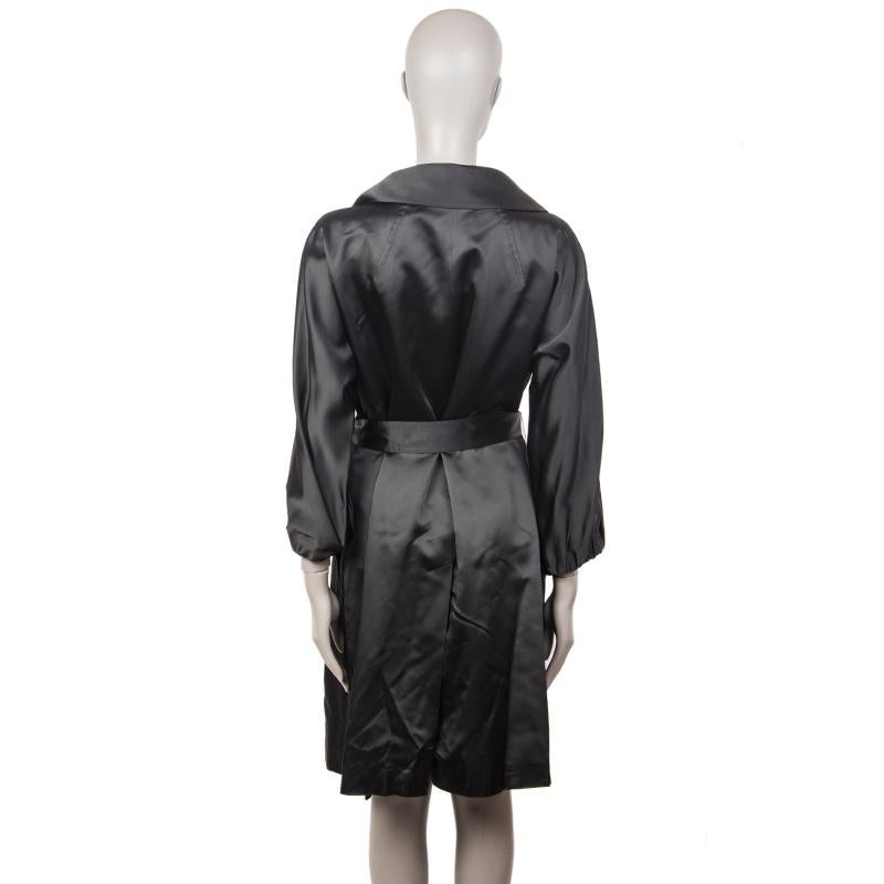 Black PRADA black DOUBLE BREASTED BELTED SATIN Coat Jacket 48 XXL For Sale