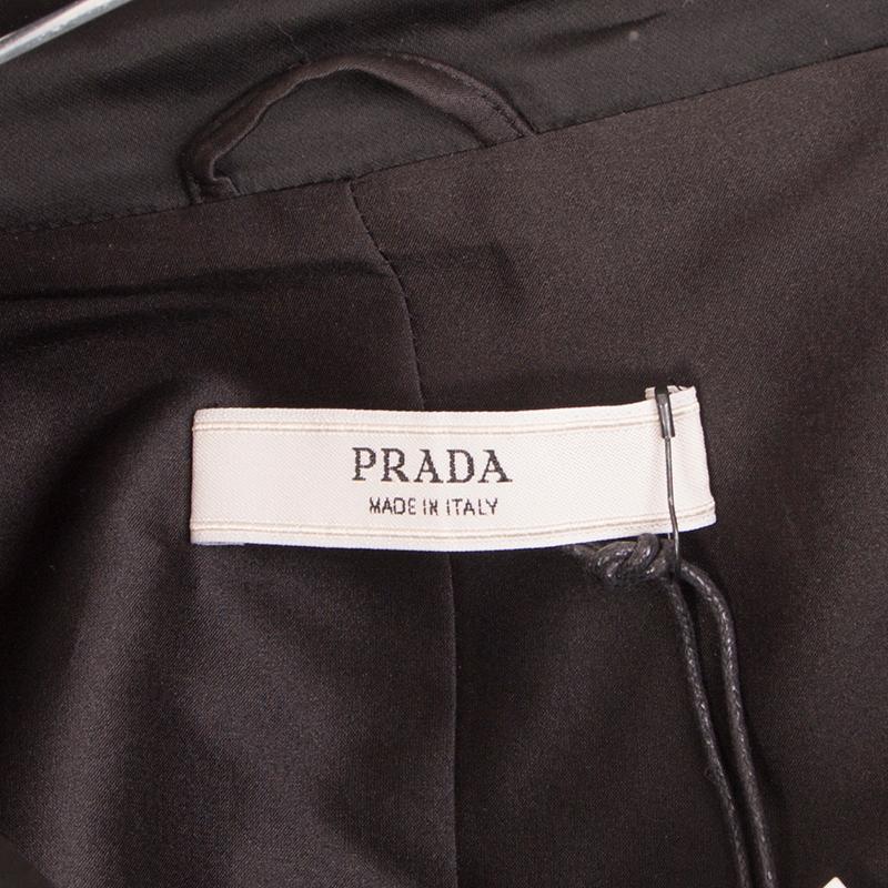 PRADA black DOUBLE BREASTED BELTED SATIN Coat Jacket 48 XXL In Good Condition For Sale In Zürich, CH