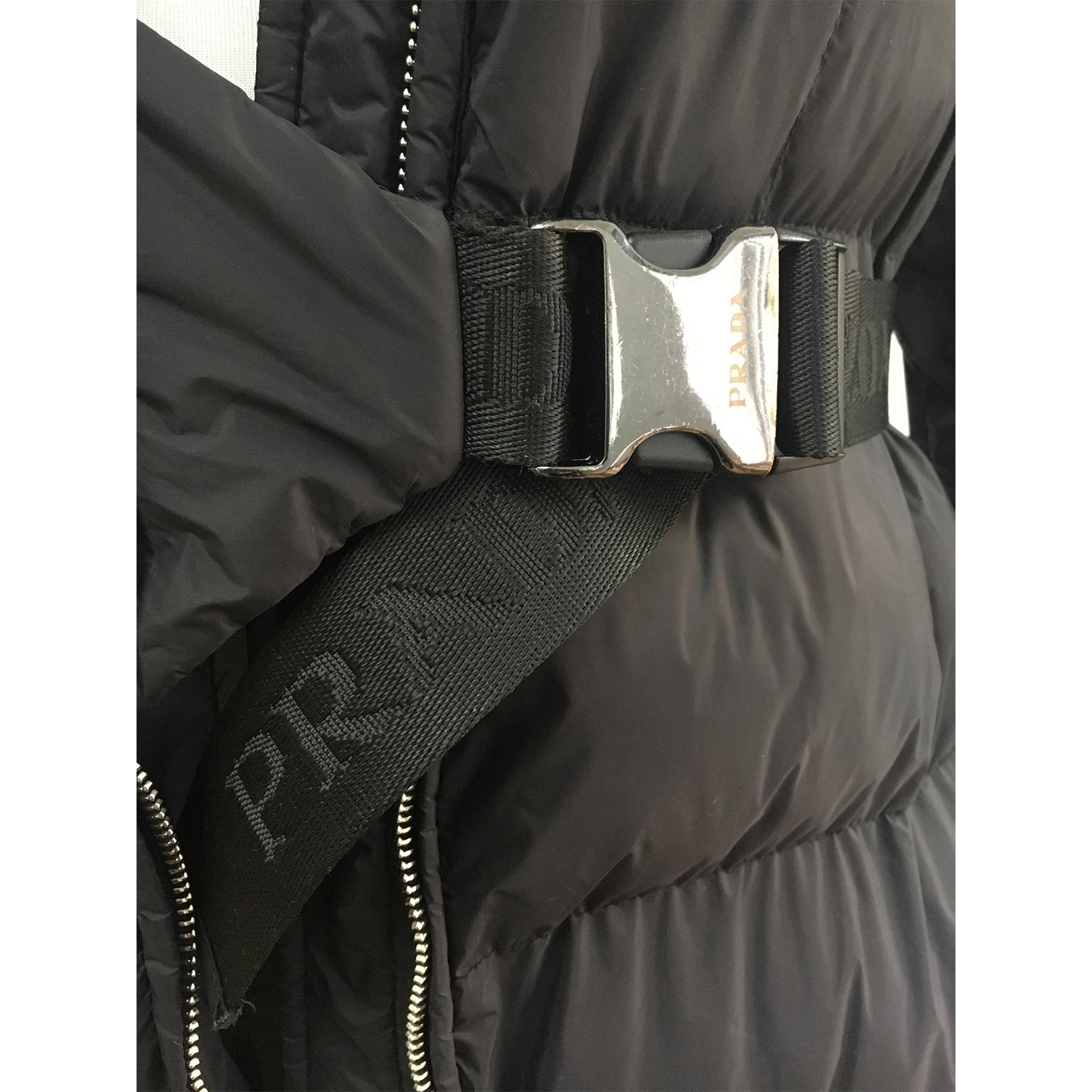 Prada Black Down Puffer Jacket Coat With Belt 3