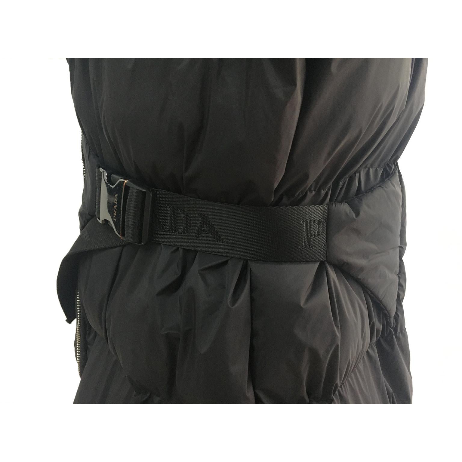 Prada Black Down Puffer Jacket Coat With Belt 4