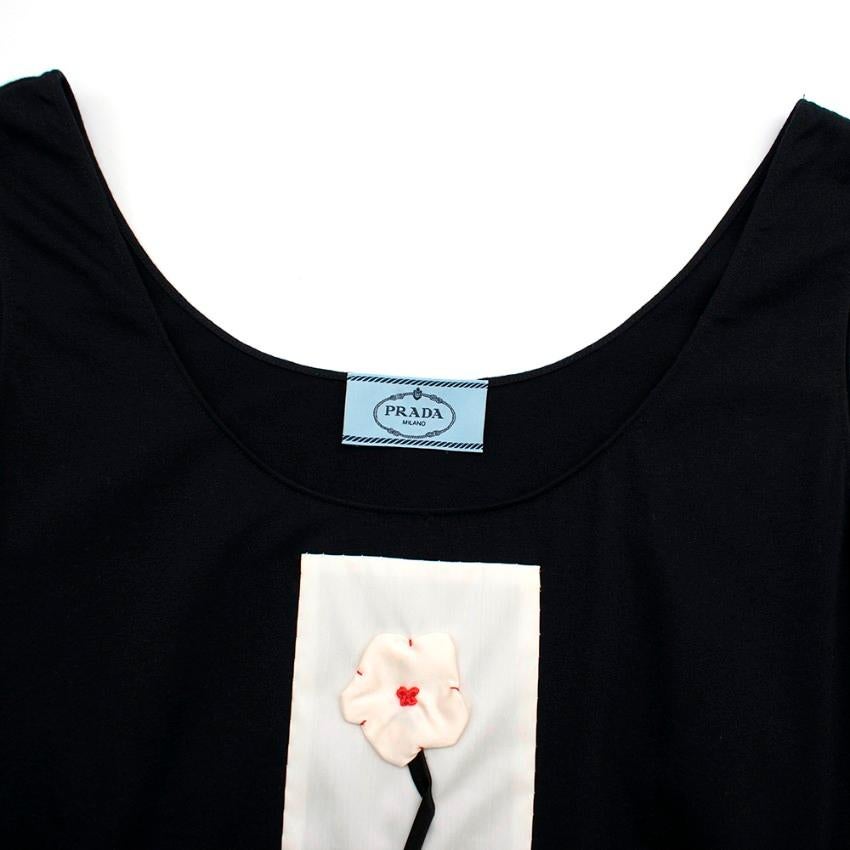 Women's Prada Black Dress w/ Embroidered White Flower S 42