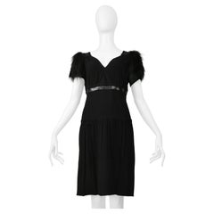Prada Black Dress With Leather Trim & Fur Sleeves