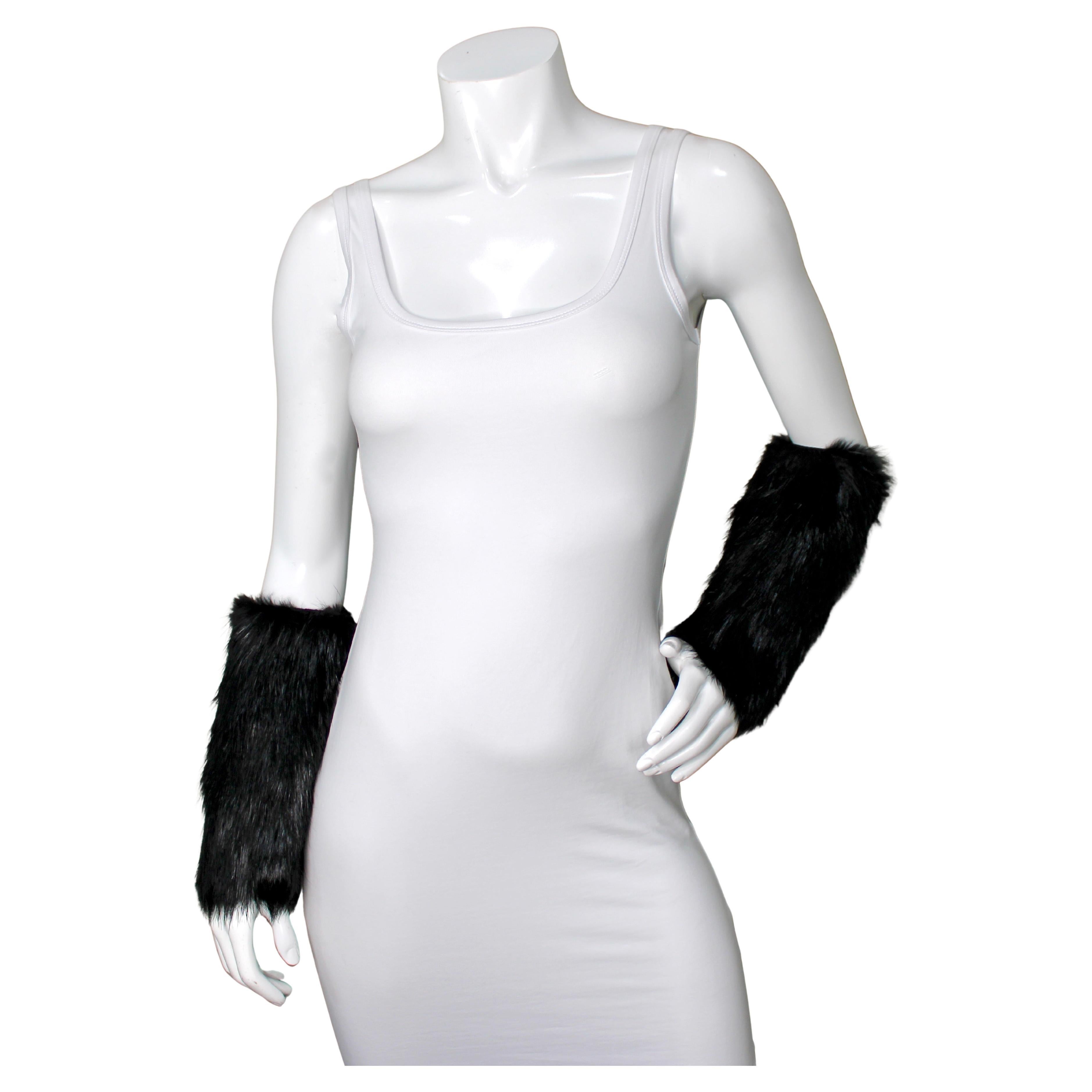 Prada Black Dyed Beaver Fur Arm Cuffs For Sale