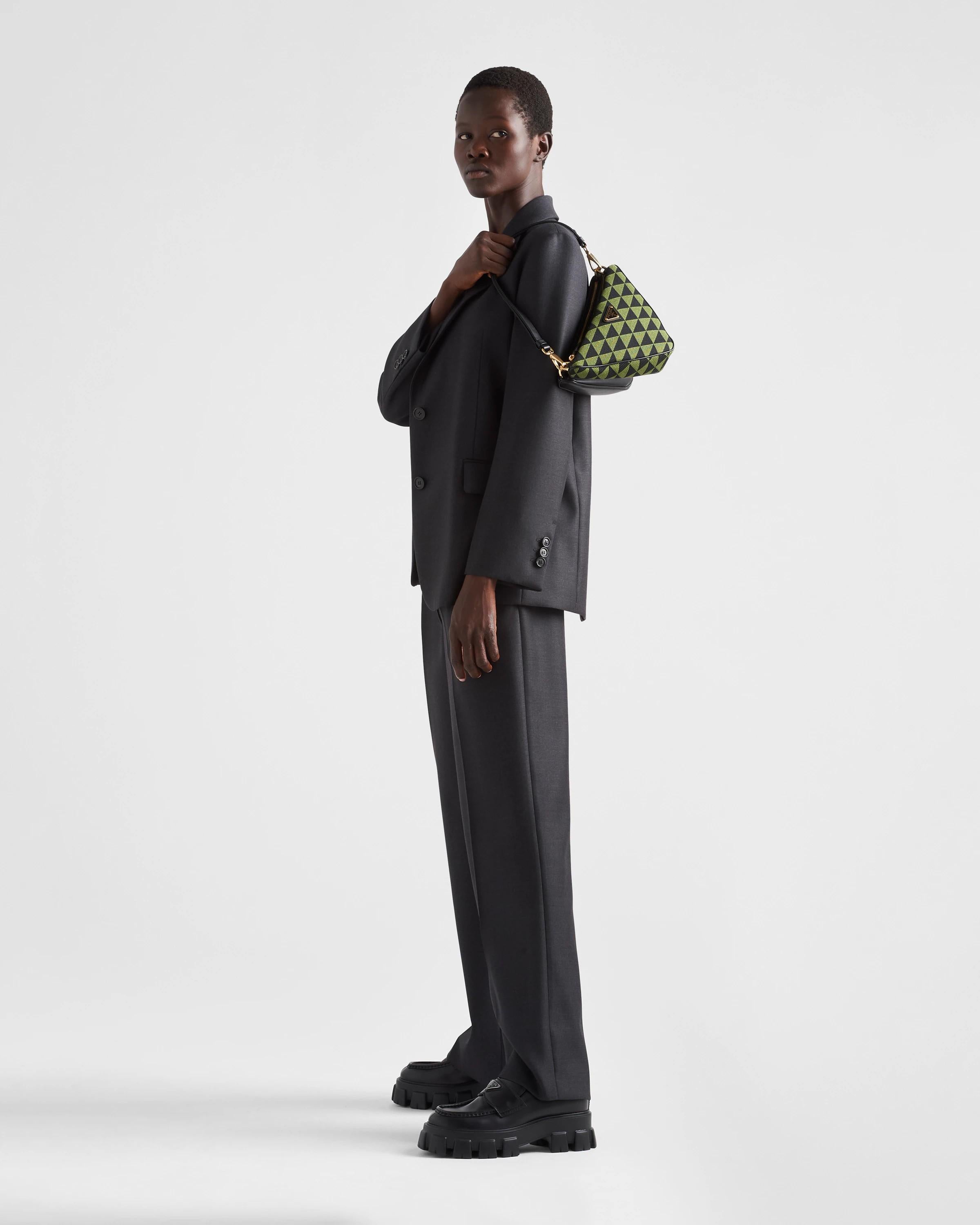 PRADA black Edera green Jacquard MINI TRIANGLE Shoulder Bag For Sale 6