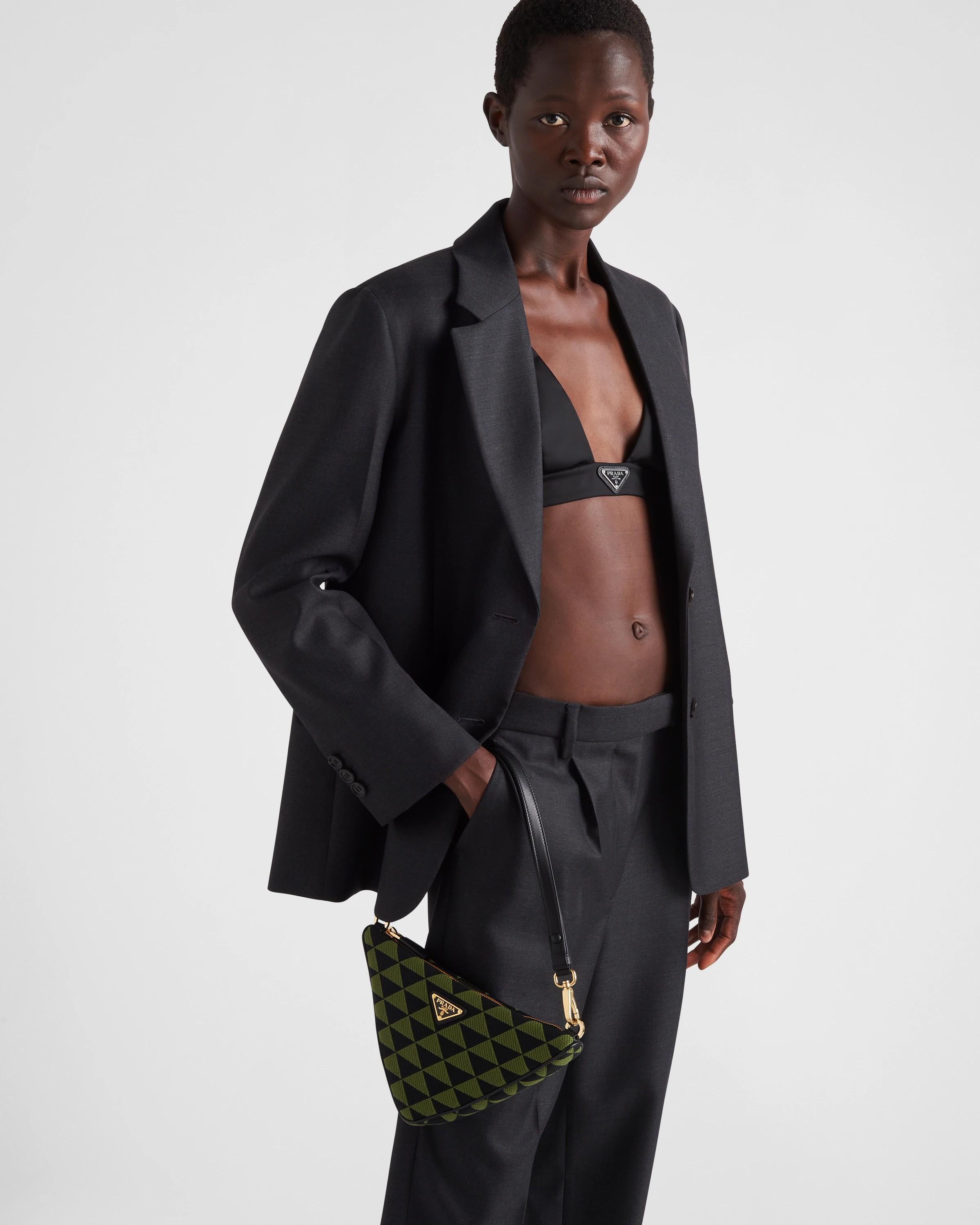 PRADA black Edera green Jacquard MINI TRIANGLE Shoulder Bag For Sale 7