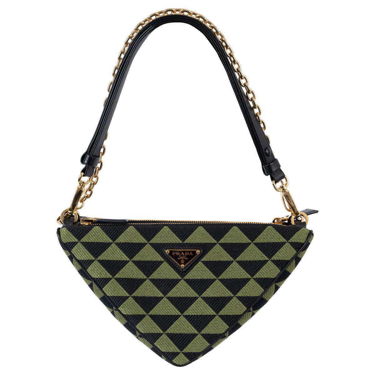 PRADA black Edera green Jacquard MINI TRIANGLE Shoulder Bag For Sale