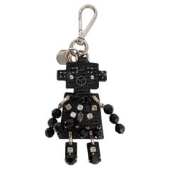PRADA black EMBELLISHED LIZARD ROBOT Keyring Bag Charm