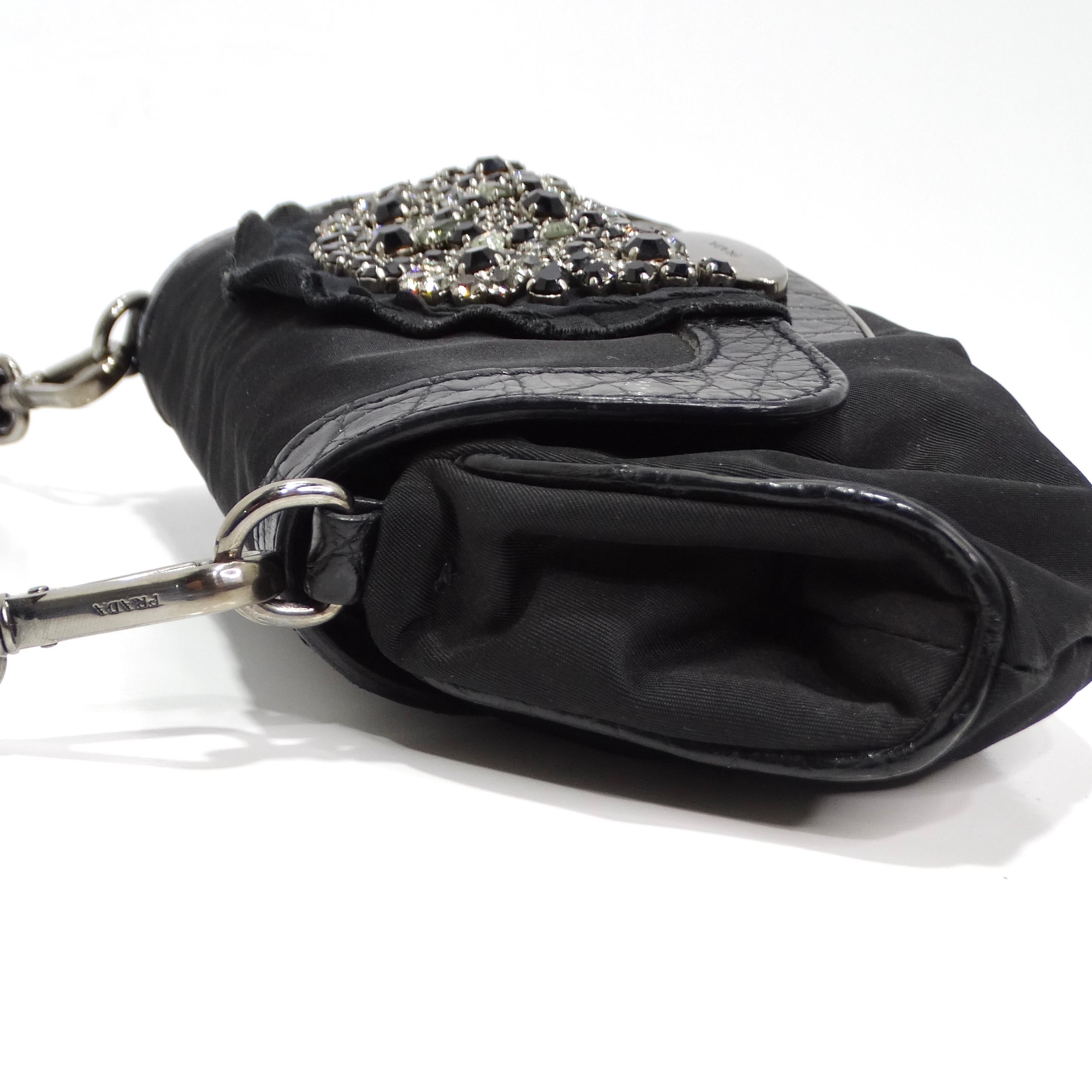 Prada Black Embellished Skipper Shoulder Bag For Sale 2