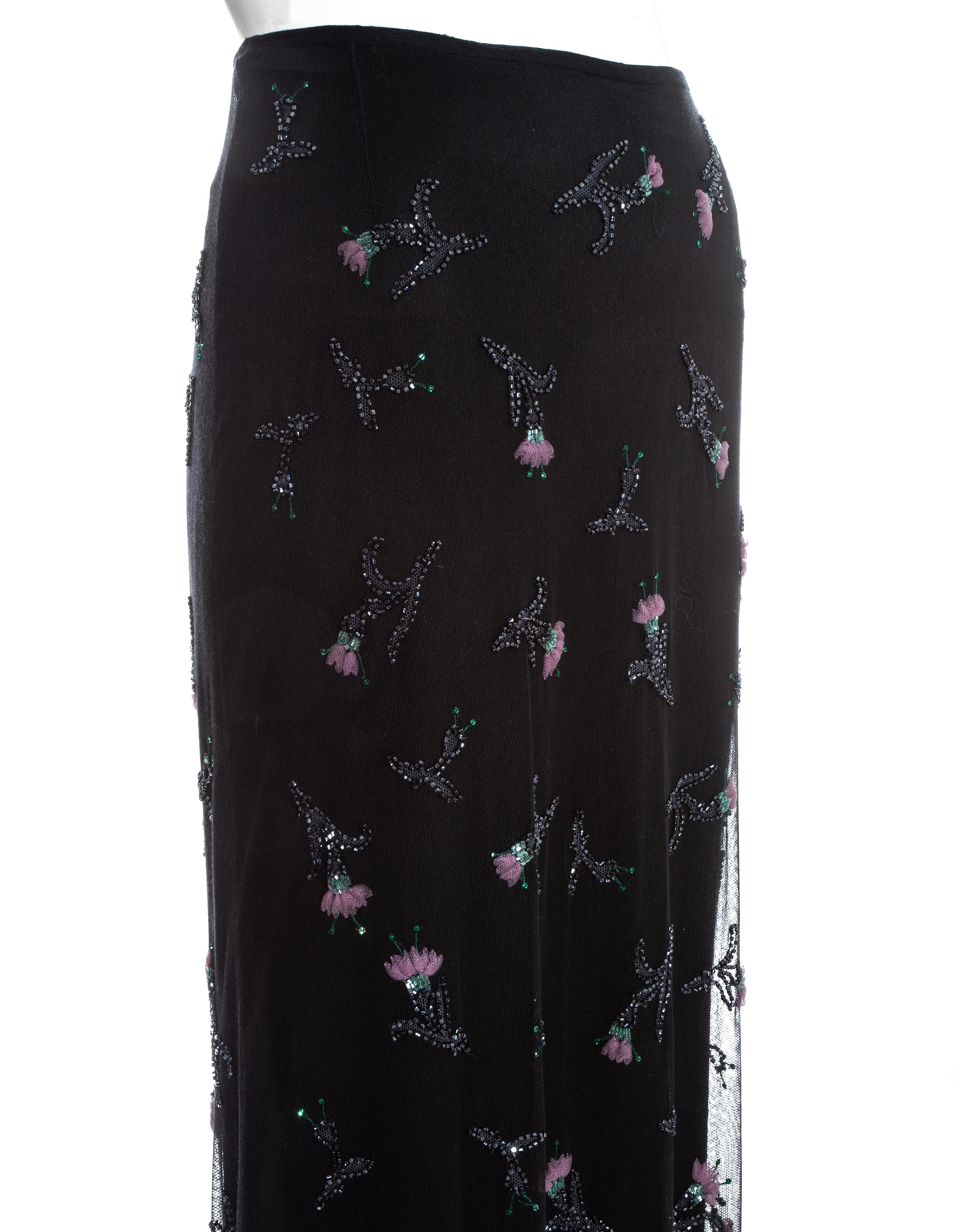 Prada black embroidered and beaded mesh maxi skirt, fw 1997 In Excellent Condition In London, GB