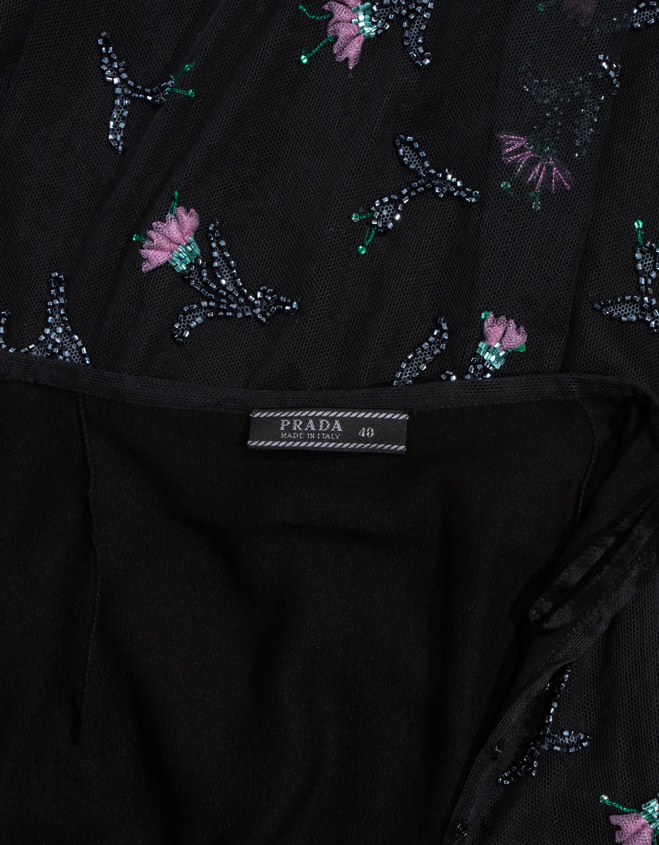 Women's Prada black embroidered and beaded mesh maxi skirt, fw 1997