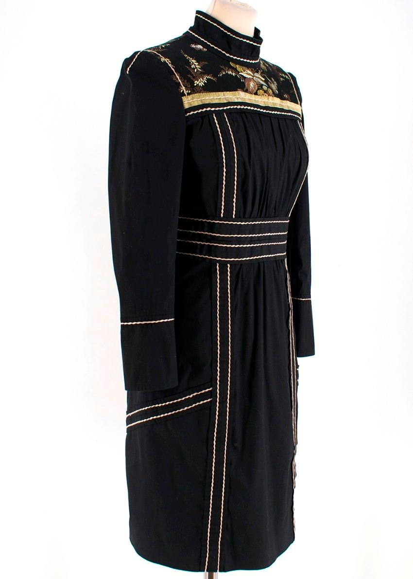 Prada black embroidered high neck dress. RRP £1600

- long sleeves with button closure
- high neck with embroidered collar
- embroidered panel on the chest 
- concealed back zipper 
- embroidered details on the body 
- fully lined 
- made in italy  