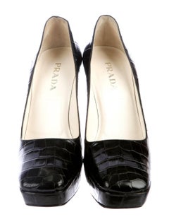 NEW Prada Black Exotic Skin Crocodile Platform High Heels Pumps 40.5