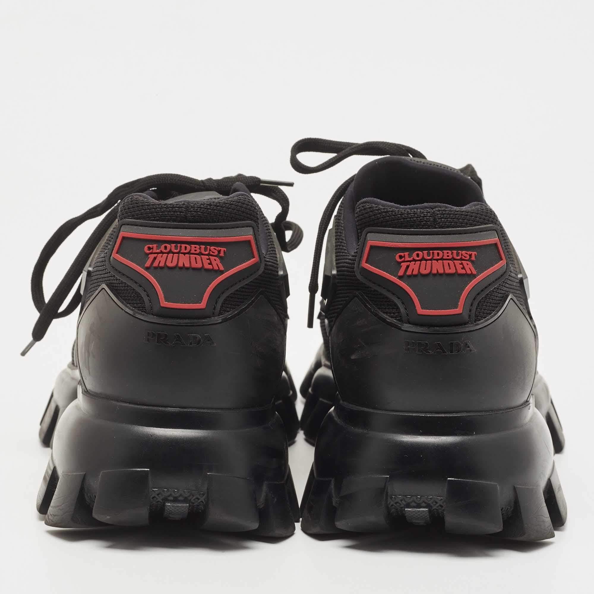 Prada Black Fabric and Rubber Cloudbust Sneakers Size 44 In New Condition In Dubai, Al Qouz 2