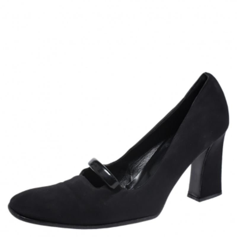 Donna Prada Black Fabric Block Heel Pumps Size 40.5 in vendita
