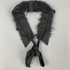 PRADA Black Fabric Feathers Tie Up Collar