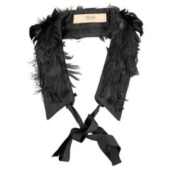 PRADA Black Fabric Feathers Tie Up Collar