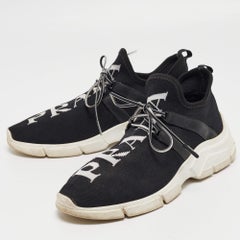 Prada Black Fabric Knit Fabric High Top Sneakers Size 39