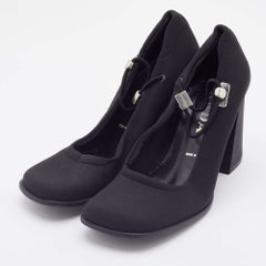 Prada Black Fabric Square Toe Block Heel Mary Jane Pumps Size 35