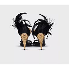 Prada Black Feather-Trim Crystal Embellished Sandals, Size 38