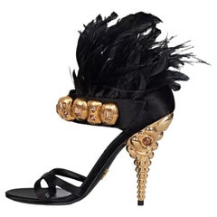 Prada - Sandales noires bordées de plumes et ornées de cristaux, taille 38
