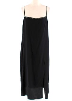 Prada Black Feather-trimmed silk-georgette lightweight midi dress XS 40