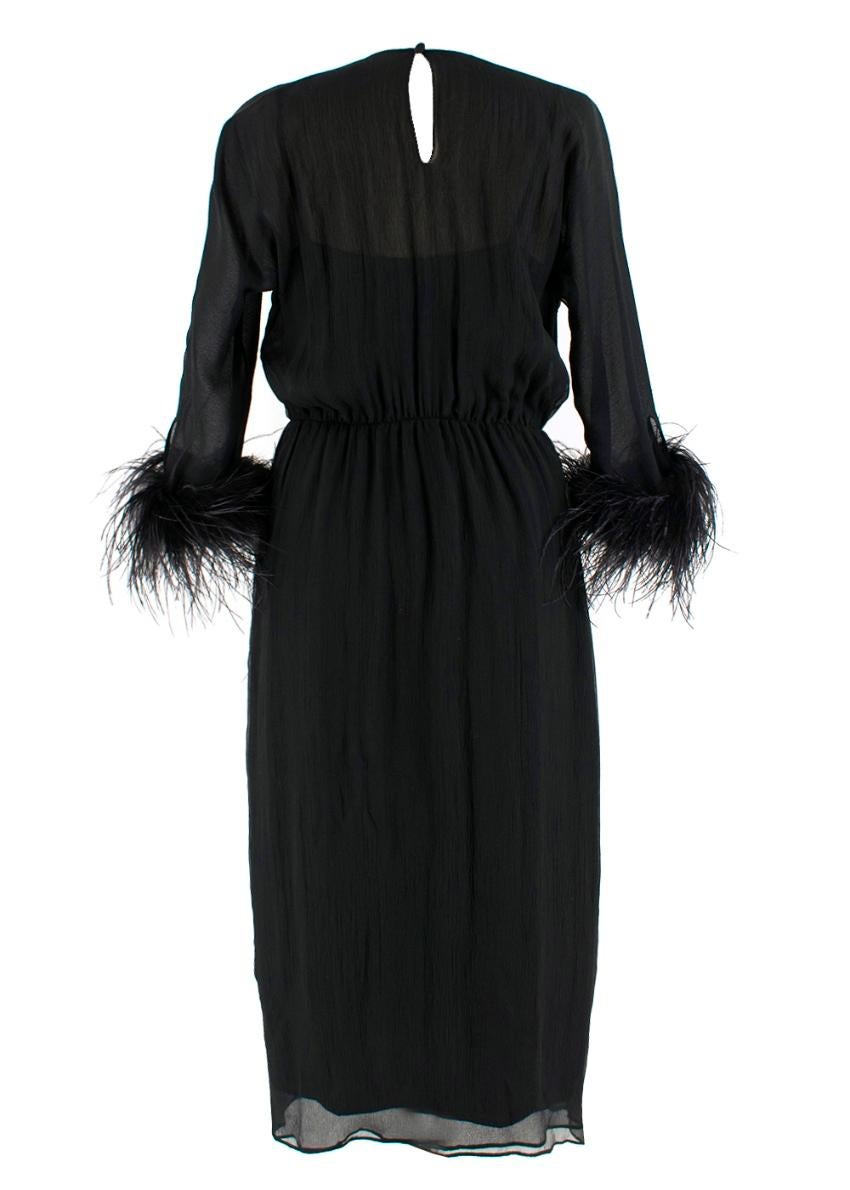 black midi dress with feather trim