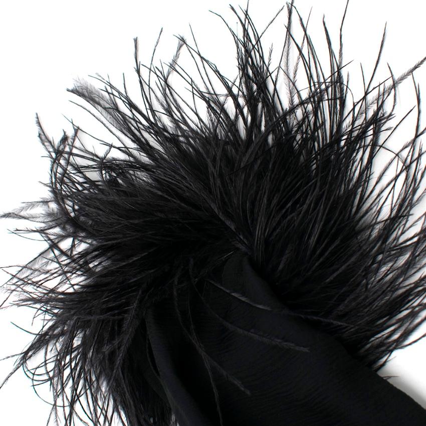 Prada Black Feather-trimmed silk-georgette lightweight midi dress XS 40 In Excellent Condition In London, GB