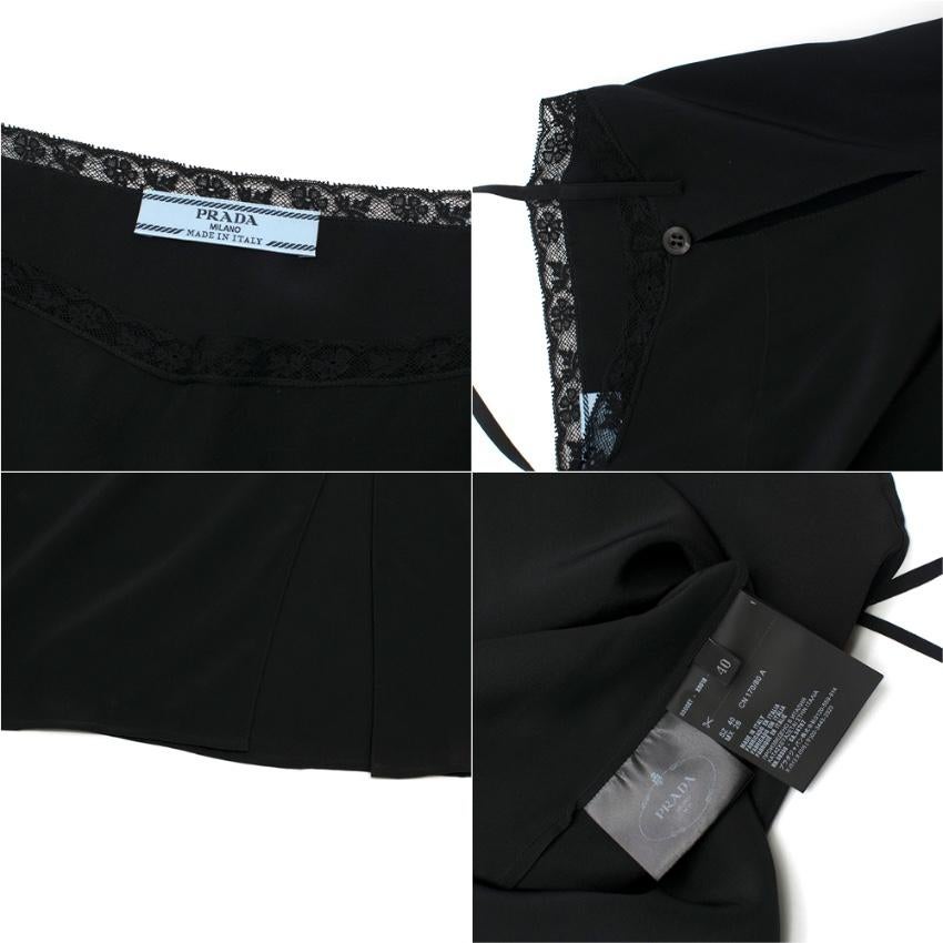 Women's Prada Black Feather-trimmed silk-georgette lightweight midi dress XS 40